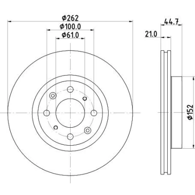 Bilde av HELLA 8DD 355 134 691 Bremseskiver 262 21 04/08 100 innvendig ventilert belagt uten hjullager, hjulfestebolt, hjulnav