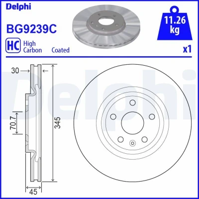 Bilde av DELPHI BG9239C Bremseskiver 345 30 5 ventilert belagt høy karbon uten hjullager, ABS sensorring OPEL: Insignia B Sports Tourer