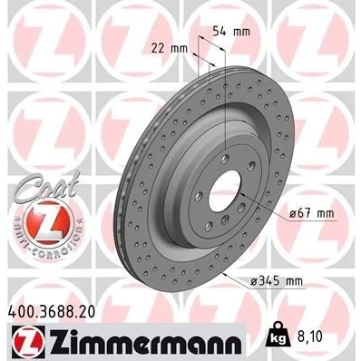 Bilde av ZIMMERMANN COAT Z 400.3688.20 Bremseskiver 345 22 6/5 5 112 innvendig ventilert, hullet belagt høy karbon MERCEDES BENZ: GL, ML Klasse, GLE SUV