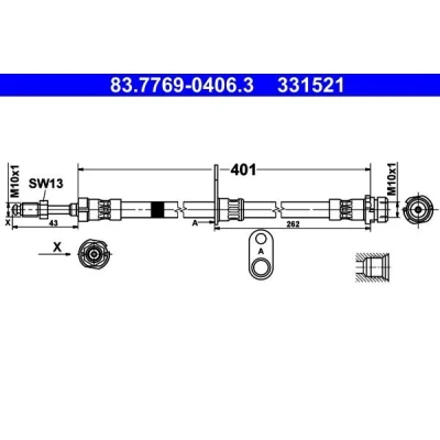 Bilde av ATE 83.7769 0406.3 Bremseslange 401 M10x1 FORD: Transit Connect V408 Van