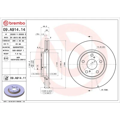 Bilde av BREMBO COATED DISC LINE 09.A914.11 Bremseskiver 295 26 5 innvendig ventilert belagt TOYOTA: Auris Hatchback, Corolla X Sedan