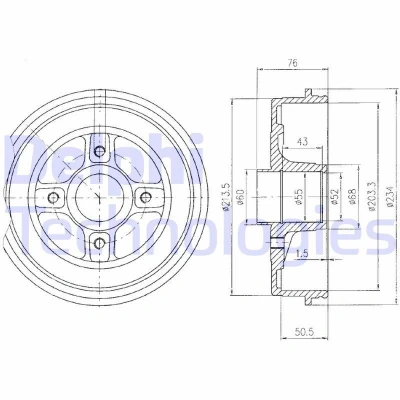 Bilde av DELPHI BF423 Bremsetrommel uten ABS sensorring, hjullager 234 RENAULT: Kangoo I, NISSAN: Kubistar Van