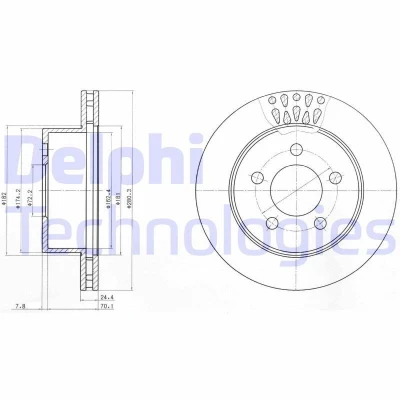 Bilde av DELPHI BG4103 Bremseskiver 280 24 5 ventilert oljet ubehandlet uten hjullager, ABS sensorring JEEP: Cherokee II, WRANGLER 2
