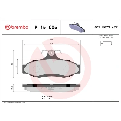 Bilde av BREMBO P 15 005 Bremseklosser ekskl. slitasjevarselkontakt med bremsecaliperskruer uten tilbehør CHEVROLET: Nubira Stasjonsvogn, Sedan