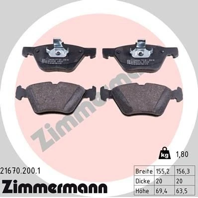 Bilde av ZIMMERMANN 21670.200.1 Bremseklosser klargjort for slitasjeindikator Bildet viser leveranseinnholdet MERCEDES BENZ: E Klasse Sedan, T modell