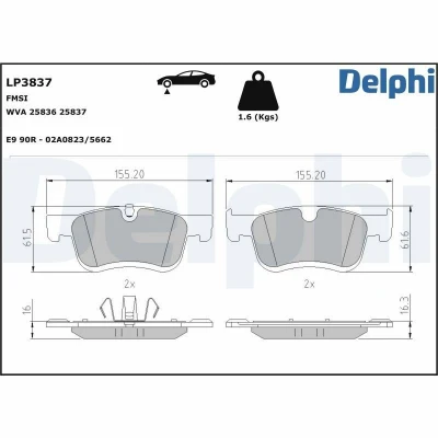 Bilde av DELPHI LP3837 Bremseklosser klargjort for slitasjeindikator med antihyle blikk uten tilbehør CITROËN: Berlingo II Van,