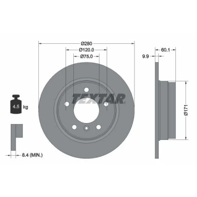 Bilde av TEXTAR PRO 92055703 Bremseskiver 280 9,9 05/06 120 fullt ut belagt uten hjulfestebolt, hjulnav BMW: 3 Coupé, Sedan, Cabrio