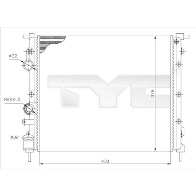 Bilde av TYC 728 0026 Radiator 430 378 23 Kjøleribber satt sammen mekanisk RENAULT: Kangoo I