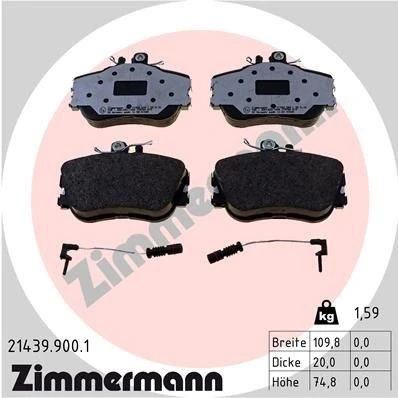 Bilde av ZIMMERMANN 21439.900.1 Bremseklosser inkl. slitasjevarselkontakt Bildet viser leveranseinnholdet MERCEDES BENZ: C Klasse Sedan, T modell