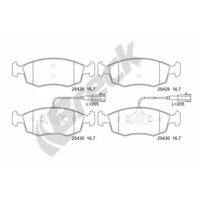 Bilde av BRECK 25429 00 702 Bremseklosser inkl. slitasjevarselkontakt med antihyle blikk uten tilbehør FIAT: 500 Hatchback, Punto Evo Hatchback