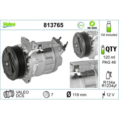 Bilde av VALEO 813765 Kompressor DCS 12 PAG 46 R 134a, 1234yf med kompressorlje REMANUFACTURED NISSAN: Primastar Minibuss