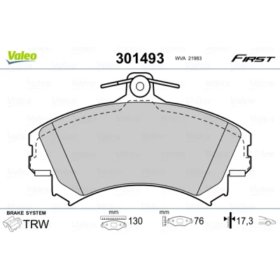 Bilde av VALEO 301493 Bremseklosser FIRST framaksel ekskl. slitasjevarselkontakt uten antiskrike blikk MITSUBISHI: COLT 6, Carisma Sedan, Hatchback