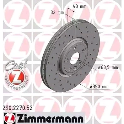 Bilde av ZIMMERMANN SPORT COAT Z 290.2270.52 Bremseskiver 350 32 6/5 5 108 innvendig ventilert, hullet belagt høy karbon JAGUAR: F Pace, I XF Sedan