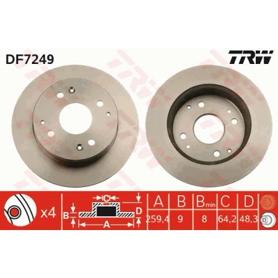 Bilde av TRW DF7249 Bremseskiver 259 9 4 114,3 fullt ut spraylakkert HONDA: Accord 6 Coupe, Limousine