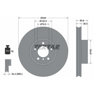 Bilde av TEXTAR PRO+ 92269505 Bremseskiver 348 36 05/06 120 innvendig ventilert belagt høy karbon uten hjulfestebolt, hjulnav BMW: 7