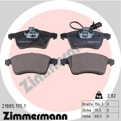 Bilde av ZIMMERMANN 21885.195.1 Bremseklosser inkl. slitasjevarselkontakt Bildet viser leveranseinnholdet VOLKSWAGEN: Transporter 4 Bus,