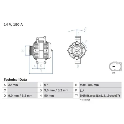 Bilde av BOSCH 0 986 084 590 Dynamo 14V 180A MERCEDES BENZ: Sprinter 3.5 T Van, Vito Mixto, Minibuss