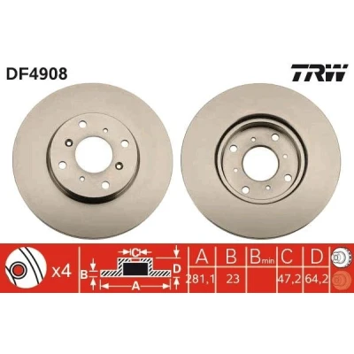 Bilde av TRW DF4908 Bremseskiver 282 23 4 114,3 ventilert spraylakkert