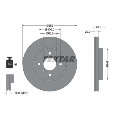 Bilde av TEXTAR PRO 92292903 Bremseskiver 252 20 04/06 100 innvendig ventilert belagt uten hjulfestebolt, hjulnav SUZUKI: SWIFT 3, 4
