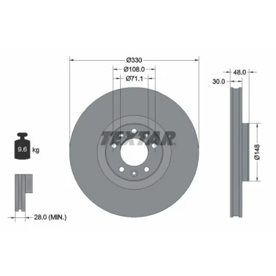 Bilde av TEXTAR PRO 92283403 Bremseskiver 330 30 05/08 108 innvendig ventilert belagt uten hjulfestebolt, hjulnav PEUGEOT: 308 SW 2, II Hatchback