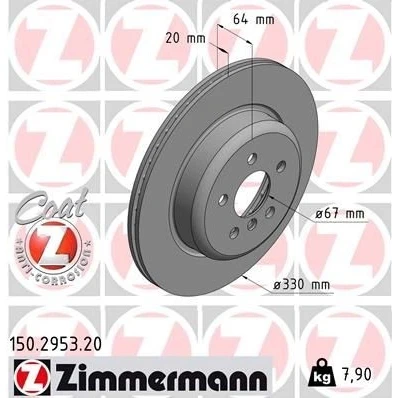 Bilde av ZIMMERMANN COAT Z 150.2953.20 Bremseskiver 330 20 6/5 5 112 innvendig ventilert belagt høy karbon BMW: Touring, 7, X3