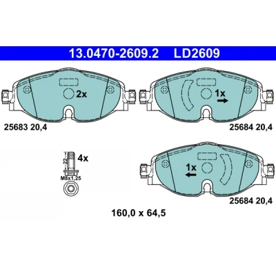 Bilde av ATE 13.0470 2609.2 Bremseklosser klargjort for slitasjeindikator, ekskl. slitasjevarselkontakt med bremsecaliperskruer VOLKSWAGEN: CADDY 4 Kasten
