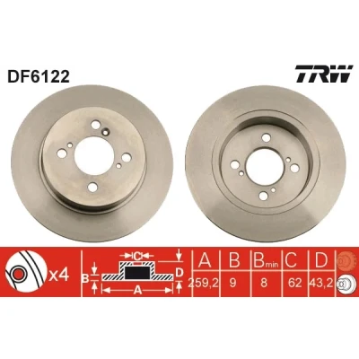 Bilde av TRW DF6122 Bremseskiver 259 9 4 100 fullt ut spraylakkert SUZUKI: SWIFT