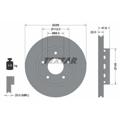 Bilde av TEXTAR PRO+ 92174205 Bremseskiver 256 22 05/05 112 utvendig ventilert belagt høy karbon uten hjulfestebolt, hjulnav AUDI: A4 B5 Avant
