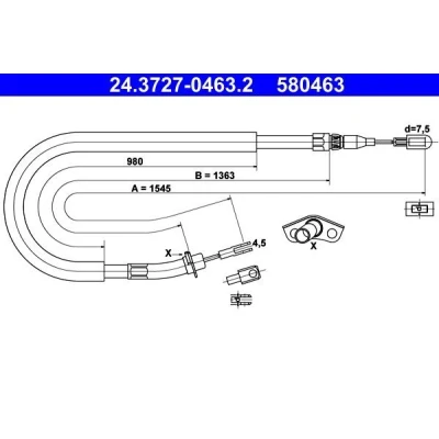Bilde av ATE 24.3727 0463.2 Bremsekabel 1545 MERCEDES BENZ: Sprinter 3 T Minibuss