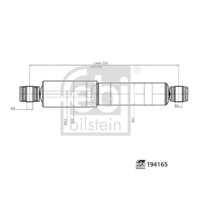 Bilde av FEBI BILSTEIN 194165 Støtdemper venstre bakaksel, høyre bakaksel gasstrykk 550mm 343mm torørs teleskopstøtdemper øvre øye, nedre øye