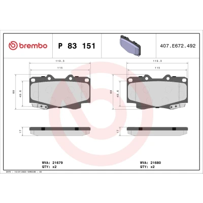 Bilde av BREMBO P 83 151 Bremseklosser med akustisk slitasjevarsel uten tilbehør TOYOTA: HILUX 3 Pick up