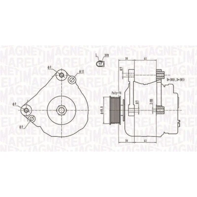 Bilde av MAGNETI MARELLI 063731729010 Dynamo 12V 110A VOLKSWAGEN: Caddy 3, Polo V Hatchback, Golf Plus / Crossgolf, SKODA: Octavia 2 Combi