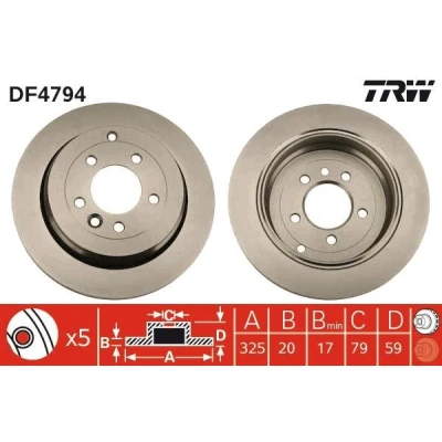 Bilde av TRW DF4794 Bremseskiver 325 20 5 120 ventilert spraylakkert høy karbon LAND ROVER: Range Rover Sport, Discovery 4, 3