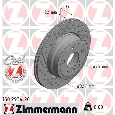 Bilde av ZIMMERMANN COAT Z 150.2934.20 Bremseskiver 324 22 6/5 5 120 innvendig ventilert, med sliss, nedsenket belagt høy karbon BMW: 1 Cabrio, Coupé