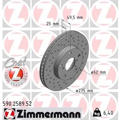 Bilde av ZIMMERMANN SPORT COAT Z 590.2589.52 Bremseskiver 275 25 7/5 5 114 innvendig ventilert, hullet belagt TOYOTA: RAV4 II SUV