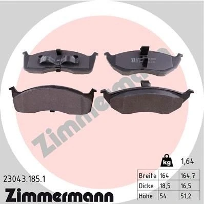 Bilde av ZIMMERMANN 23043.185.1 Bremseklosser Bildet viser leveranseinnholdet CHRYSLER: Voyager / Grand 3, Vision