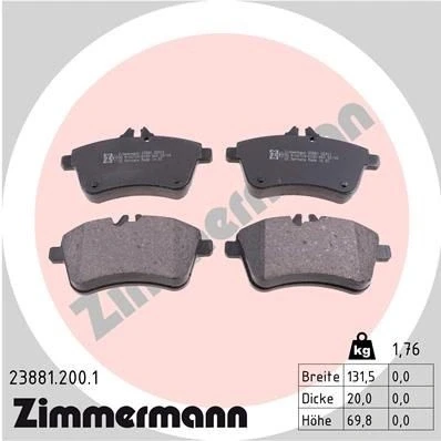 Bilde av ZIMMERMANN 23881.200.1 Bremseklosser klargjort for slitasjeindikator Bildet viser leveranseinnholdet MERCEDES BENZ: B Klasse, A Klasse