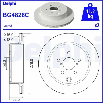 Bilde av DELPHI BG4826C Bremseskiver 278 18 5 ventilert belagt ubehandlet uten hjullager, ABS sensorring SUBARU: Forester IV