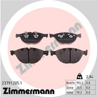 Bilde av ZIMMERMANN 23791.205.1 Bremseklosser Bildet viser leveranseinnholdet BMW: 5 Touring, Sedan, 7