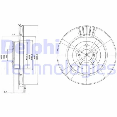 Bilde av DELPHI BG3413 Bremseskiver 295 24 5 ventilert oljet ubehandlet uten hjullager, ABS sensorring SUBARU: Impreza III Hatchback, Forester