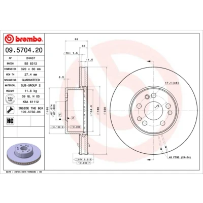 Bilde av BREMBO 09.5704.20 Bremseskiver 320 30 5 innvendig ventilert høy karbon med skruer MERCEDES BENZ: S Klasse Sedan