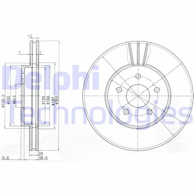 Bilde av DELPHI BG3537C Bremseskiver 300 24 5 ventilert belagt ubehandlet uten hjullager, ABS sensorring FORD: MONDEO 3 Kombi,