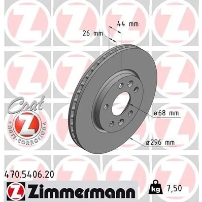 Bilde av ZIMMERMANN COAT Z 470.5406.20 Bremseskiver 296 26 7/5 5 114 innvendig ventilert belagt RENAULT: Talisman Grandtour, Sedan, Megane 4