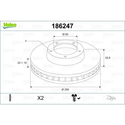 Bilde av VALEO 186247 Bremseskiver framaksel 256 20 4 ventilert med skrue VOLKSWAGEN: GOLF 3, 2, Polo III Hatchback