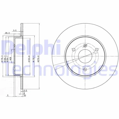 Bilde av DELPHI BG3526 Bremseskiver 280 9 3 fullt ut oljet ubehandlet uten hjullager, ABS sensorring SMART: Fortwo I Coupé, II Coupé