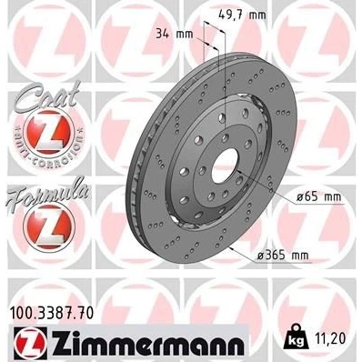 Bilde av ZIMMERMANN 100.3387.70 Bremseskiver 365 34 6/5 5 112 ventilert, hullet, todelt bremseskive belagt legert / høykull AUDI: Q3