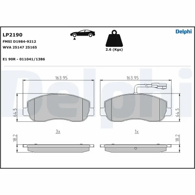Bilde av DELPHI LP2190 Bremseklosser inkl. slitasjevarselkontakt med antihyle blikk uten tilbehør RENAULT: MASTER 3 Kasten, 3, Bus