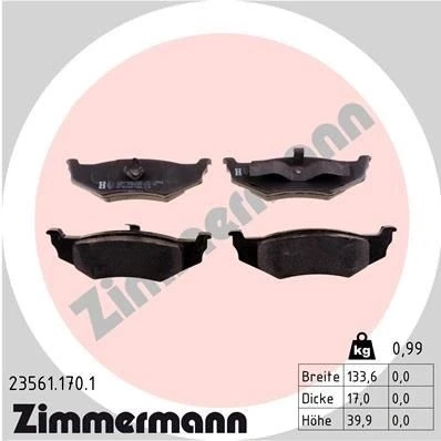 Bilde av ZIMMERMANN 23561.170.1 Bremseklosser Bildet viser leveranseinnholdet CHRYSLER: PT Cruiser Stasjonsvogn, Vision, Stratus Cabrio