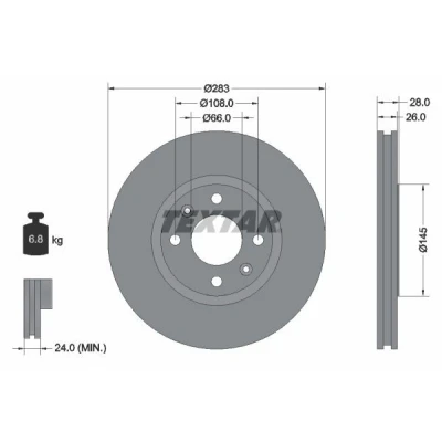 Bilde av TEXTAR PRO 92078703 Bremseskiver 283 26 04/06 108 utvendig ventilert belagt uten hjulfestebolt, hjulnav PEUGEOT: 406 Sedan, Stasjonsvogn
