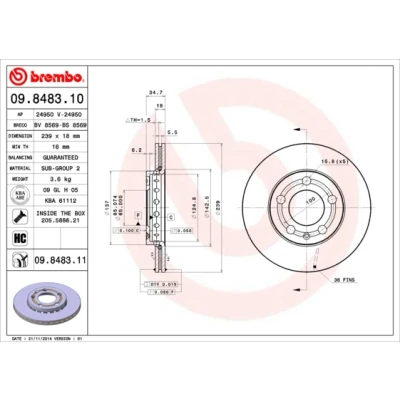 Bilde av BREMBO COATED DISC LINE 09.8483.11 Bremseskiver 239 18 5 innvendig ventilert belagt med skruer VOLKSWAGEN: Polo IV Hatchback, SKODA: Fabia 2